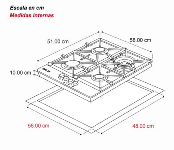 Tope de Cocina de Gas 60 cm Milan Pro 60 Drija