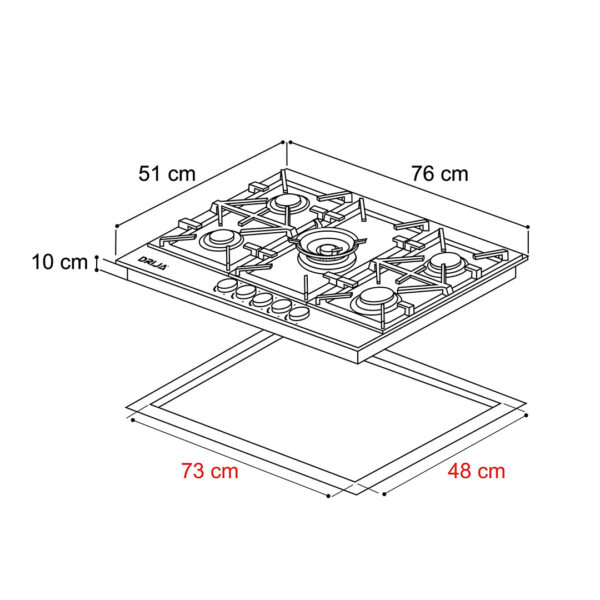 Toscana_76_Pro_10 Tope de Cocina a Gas Vitrocerámica 76 cm Toscana Pro 76 Drija