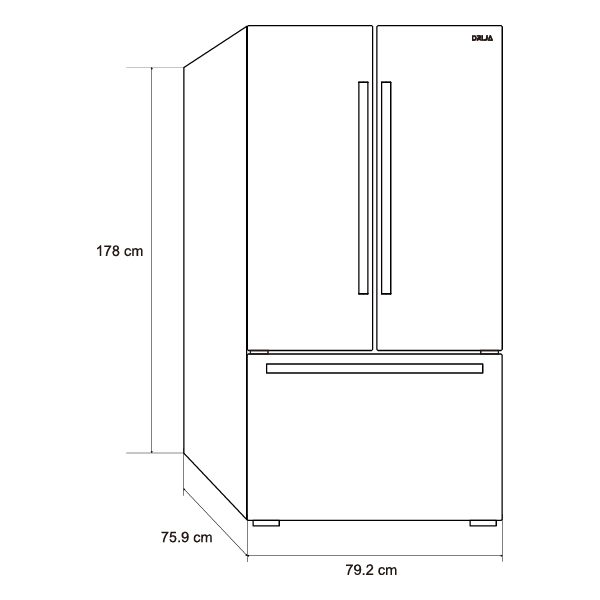 inox-18d3p-medidas Nevera Side by Side de 3 Puertas de Acero 500 Litros INOX Drija
